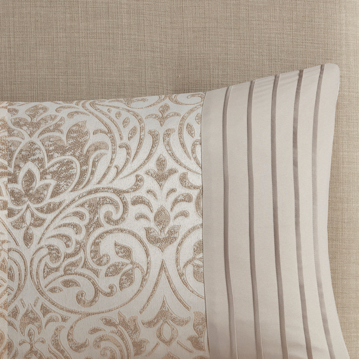 12 Piece Jacquard Comforter Set with Bed Sheets Khaki Cal King