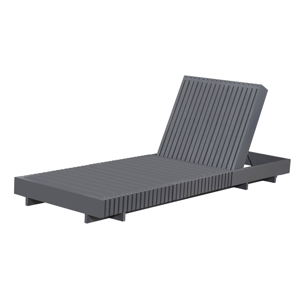 Dark Gray Acacia Wood Outdoor Chaise Lounge with Adjustable Backrest, 76.8 Inches