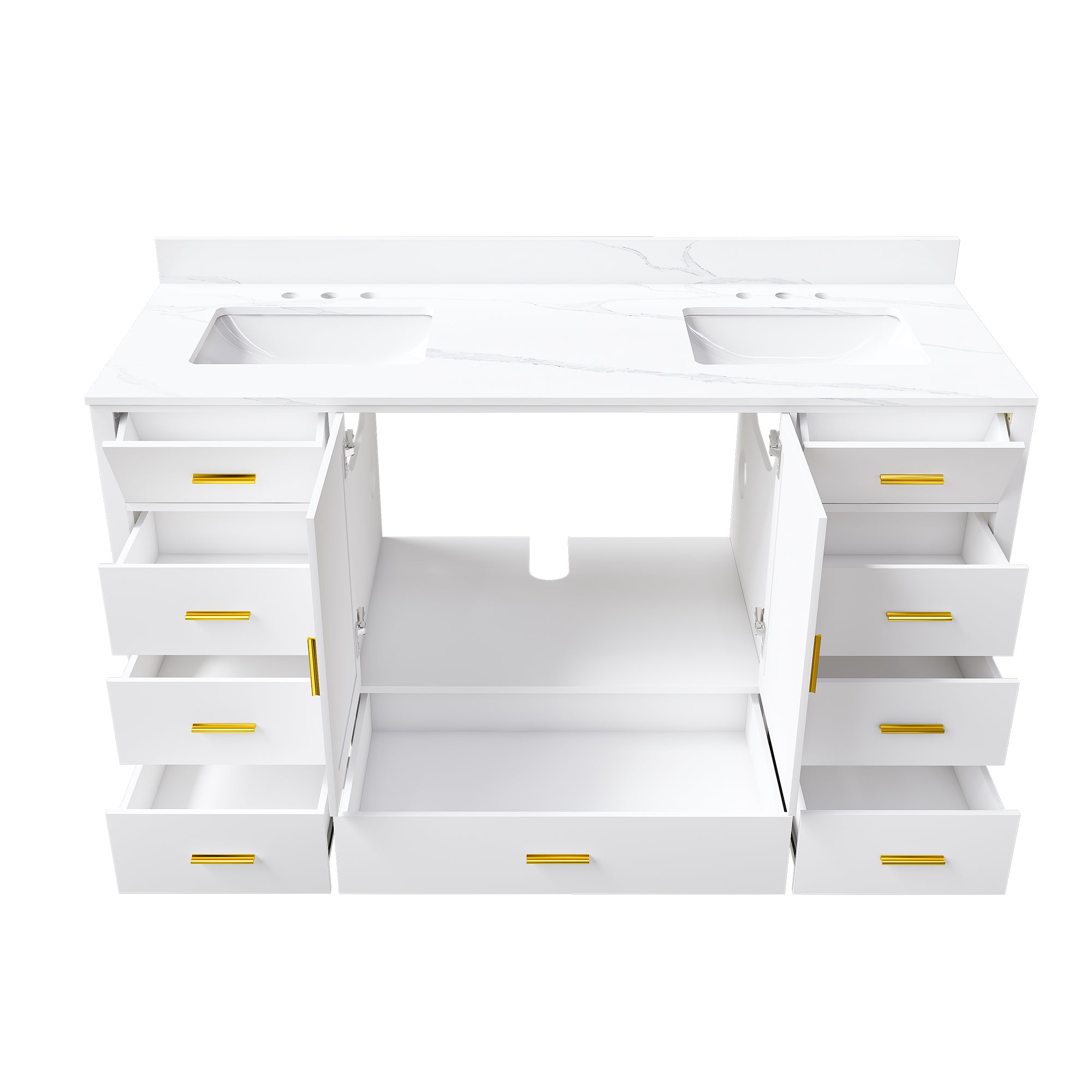60" Solid Wood Bathroom Vanity with 2 Sinks