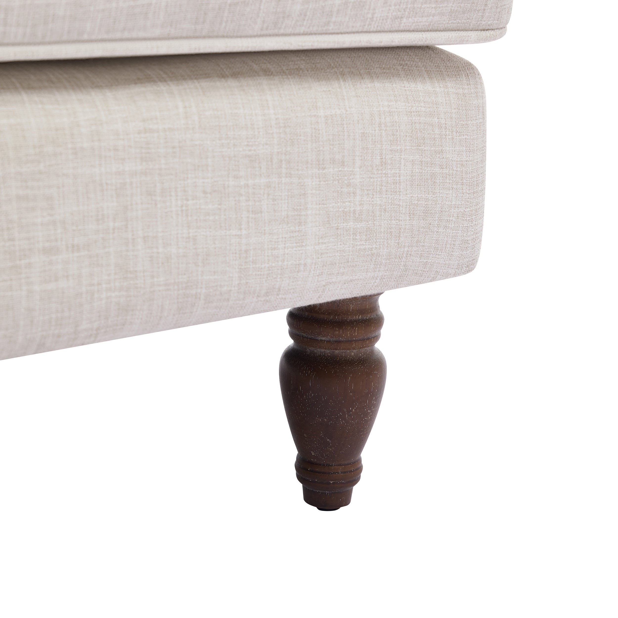 Vintage Upholstered Linen Fabric Armchair with Antique Solid Wood Legs