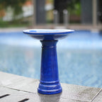 Vintage Sapphire Ceramic Pedestal Bird Bath
