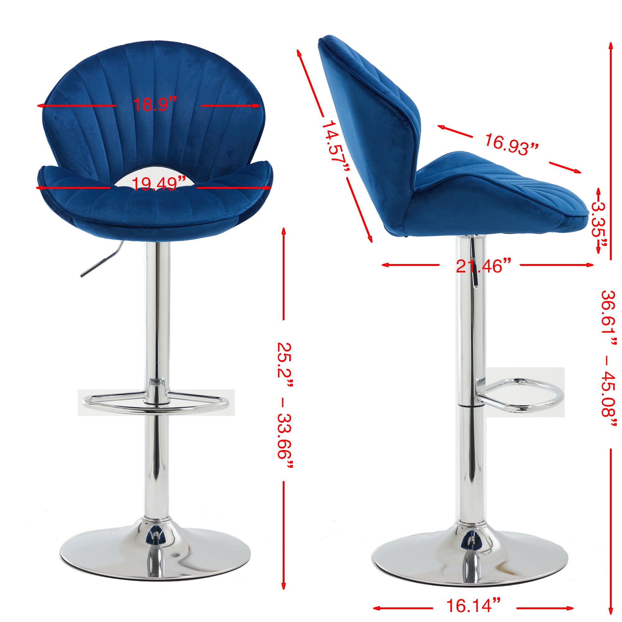 Bar Stools Set of 2 - Adjustable with Back and Footrest