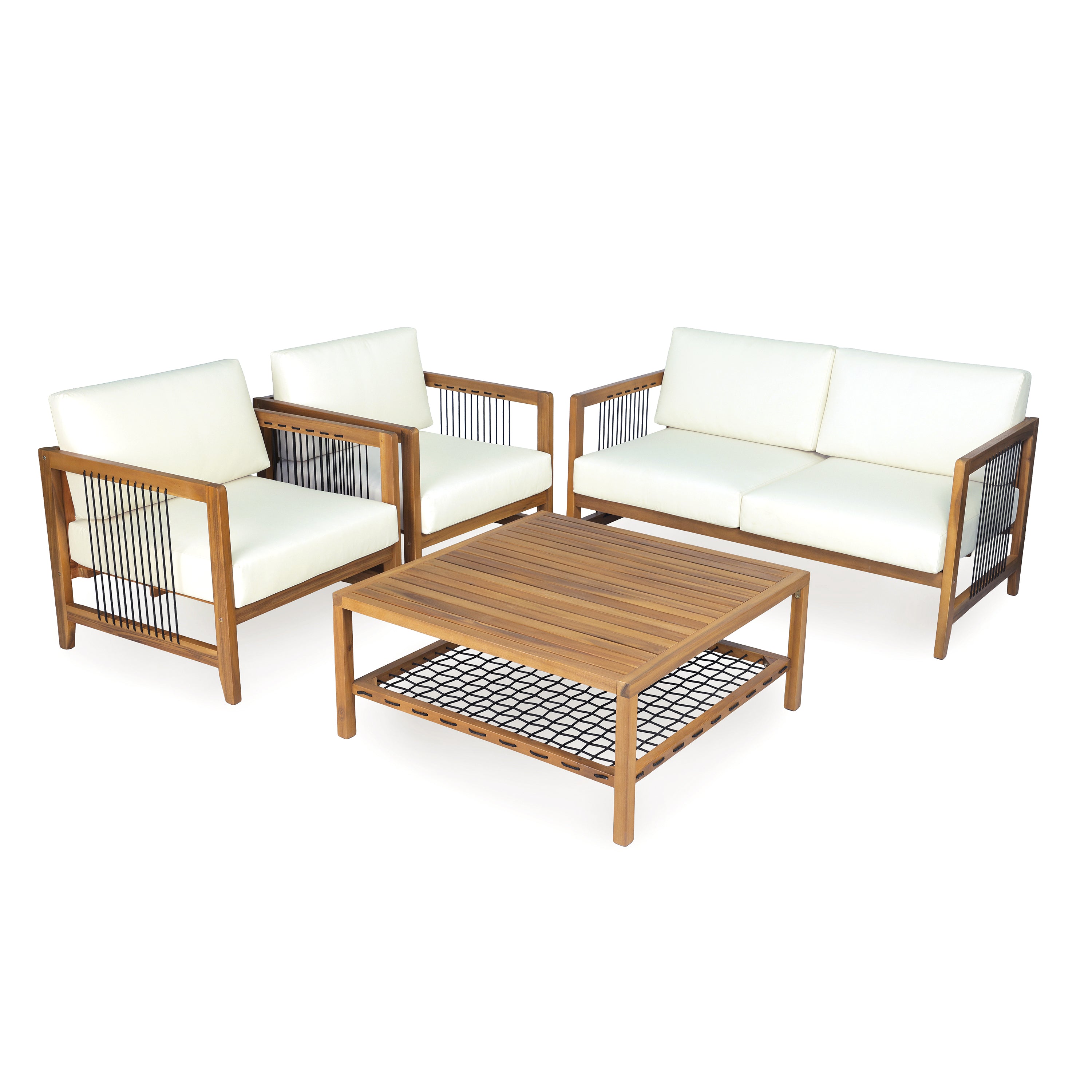 4-Piece Acacia Wood Outdoor Patio Sofa Set