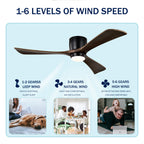 52" Flush Mount Solid Wood Blades Ceiling Fan with Lights