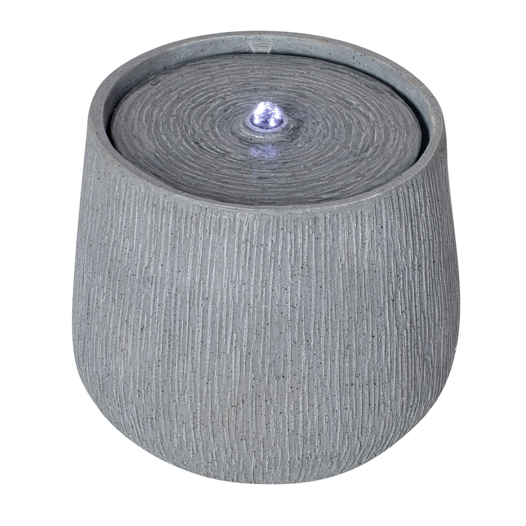 12.99"H Gray Bowl-Shaped Outdoor Fountain with LED Light