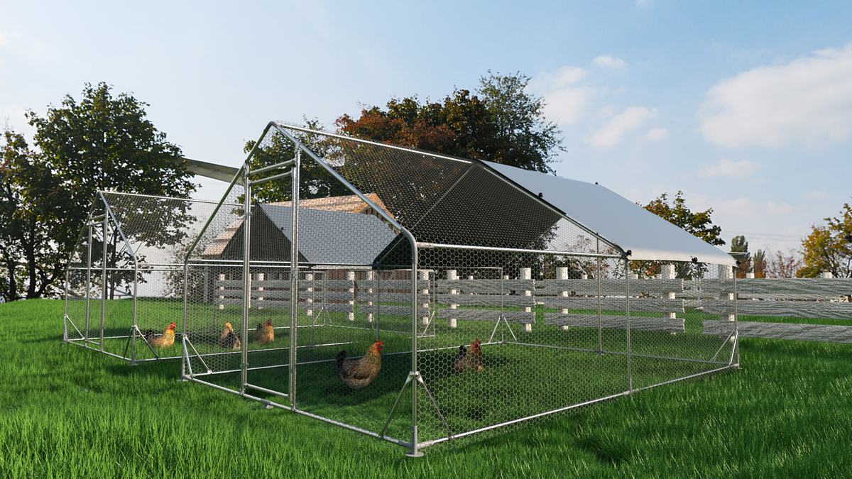 Large Metal Chicken Coop - Poultry Cage with Waterproof Cover