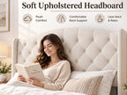 King Size Upholstered Platform Bed Frame with Velvet Tufted Headboard