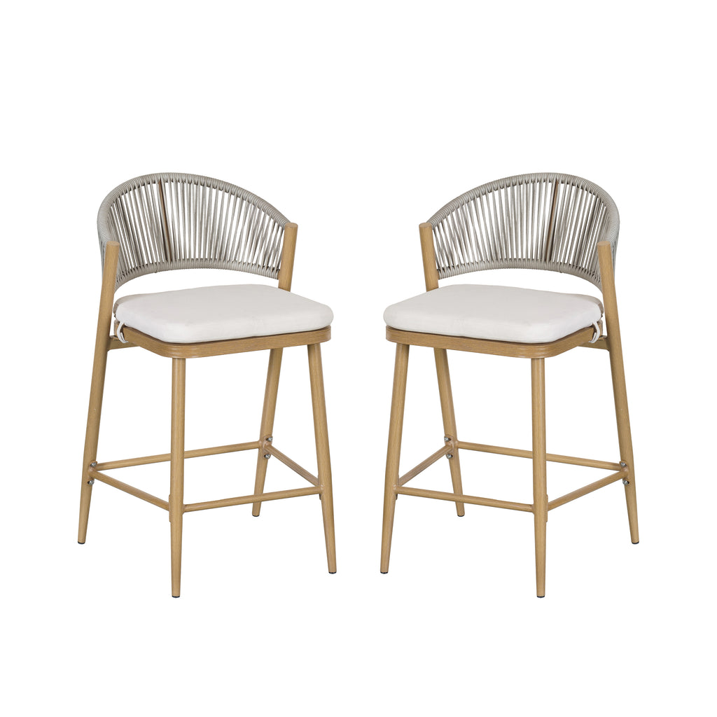 Outdoor 26" Seat Height Aluminum Frame Counter Stools with Rattan Backrest