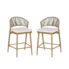 Outdoor 26" Seat Height Aluminum Frame Counter Stools with Rattan Backrest