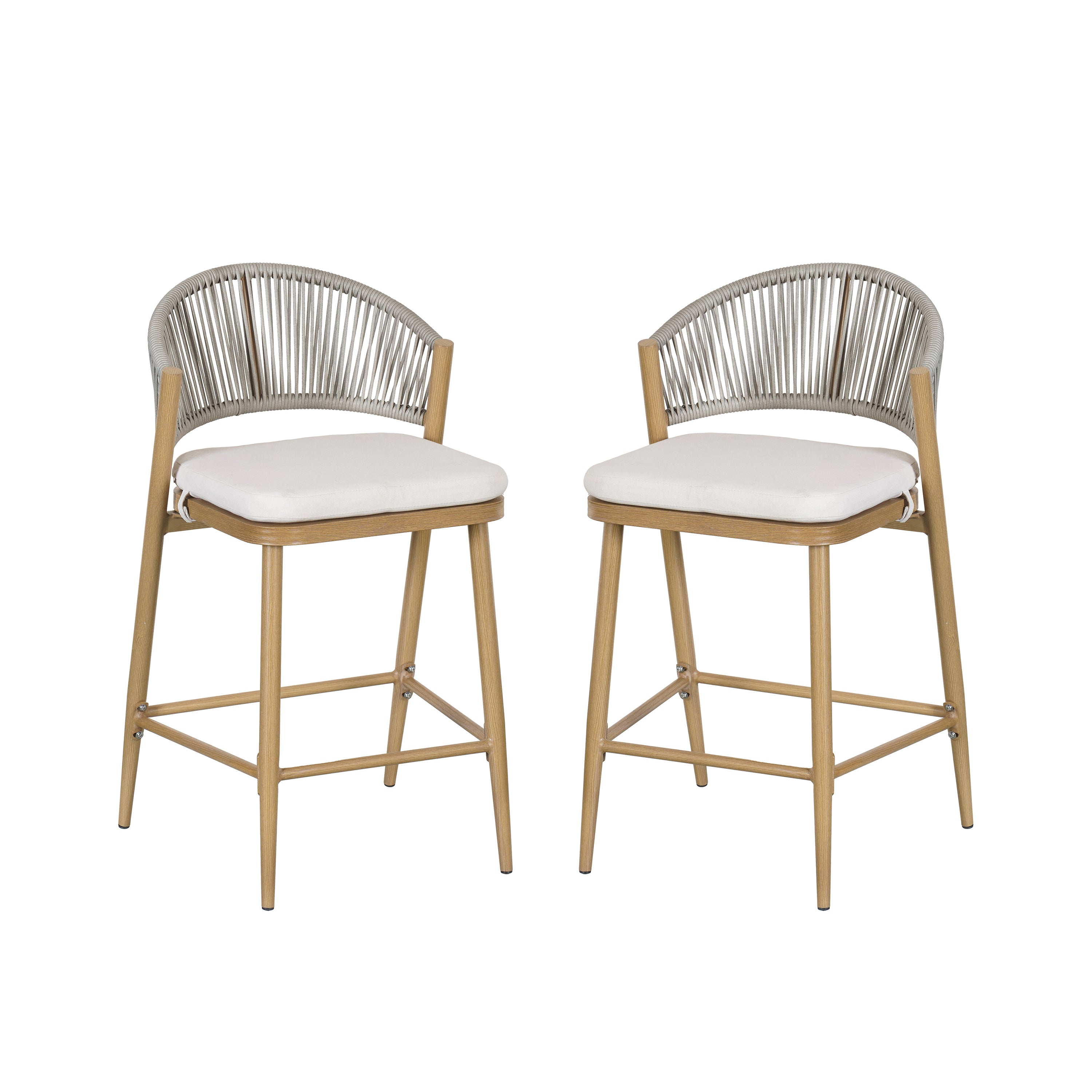 Outdoor 26" Seat Height Aluminum Frame Counter Stools with Rattan Backrest