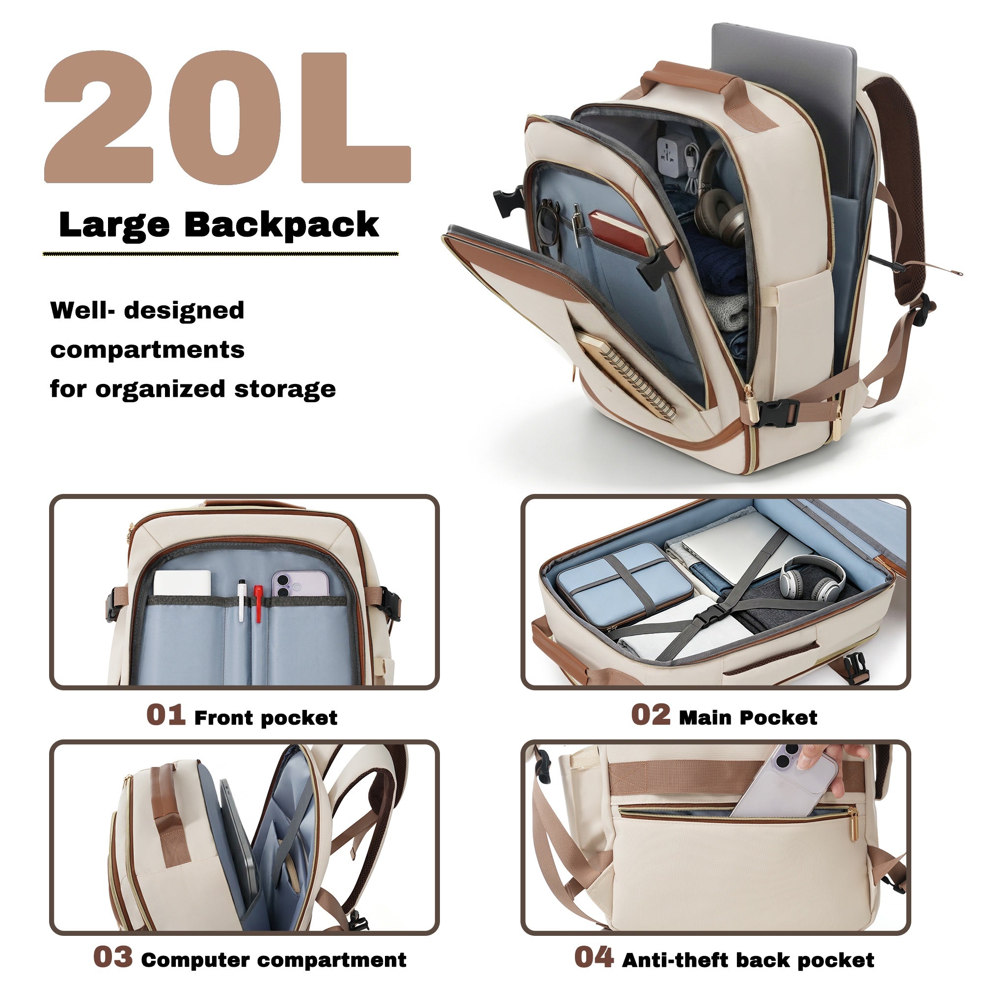 3-Piece Luggage Set - 20in Checked Suitcase with TSA Lock