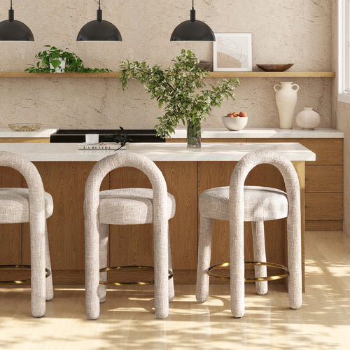 Penny 26.5" Round Arched Upholstered Counter Stool, Set of 2, Travertine