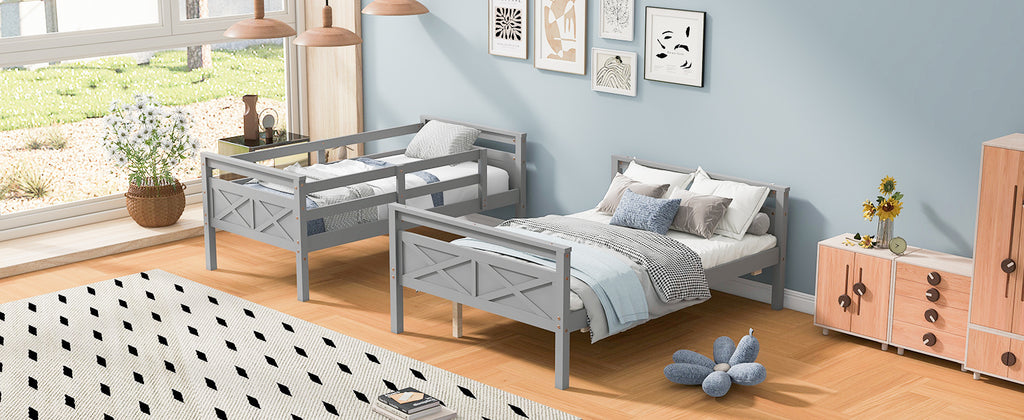 Twin Over Full Bunk Bed with Ladder, Safety Guardrail