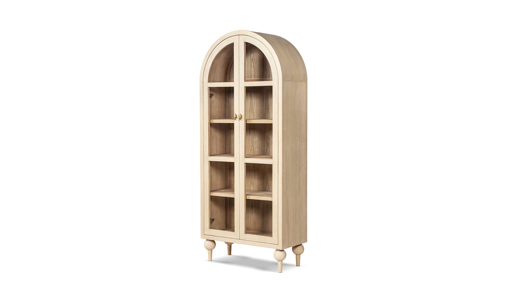 Odette 83-Inch Arched Glass Door Display Cabinet, Brushed White