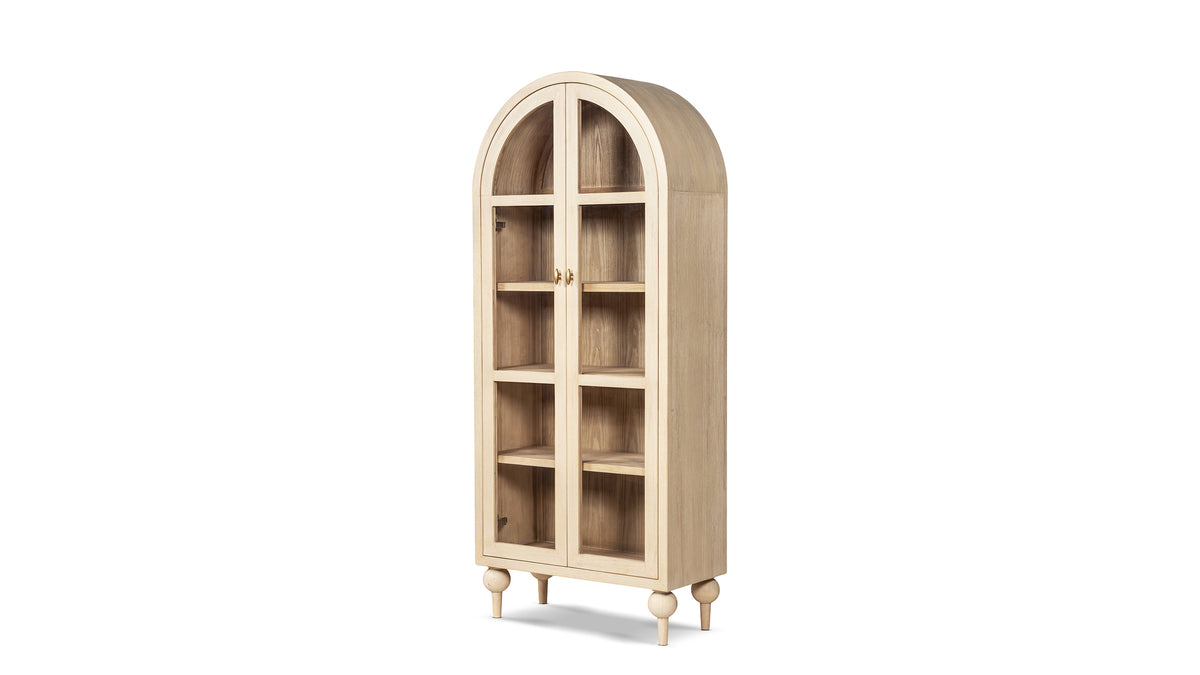 Odette 83-Inch Arched Glass Door Display Cabinet, Brushed White