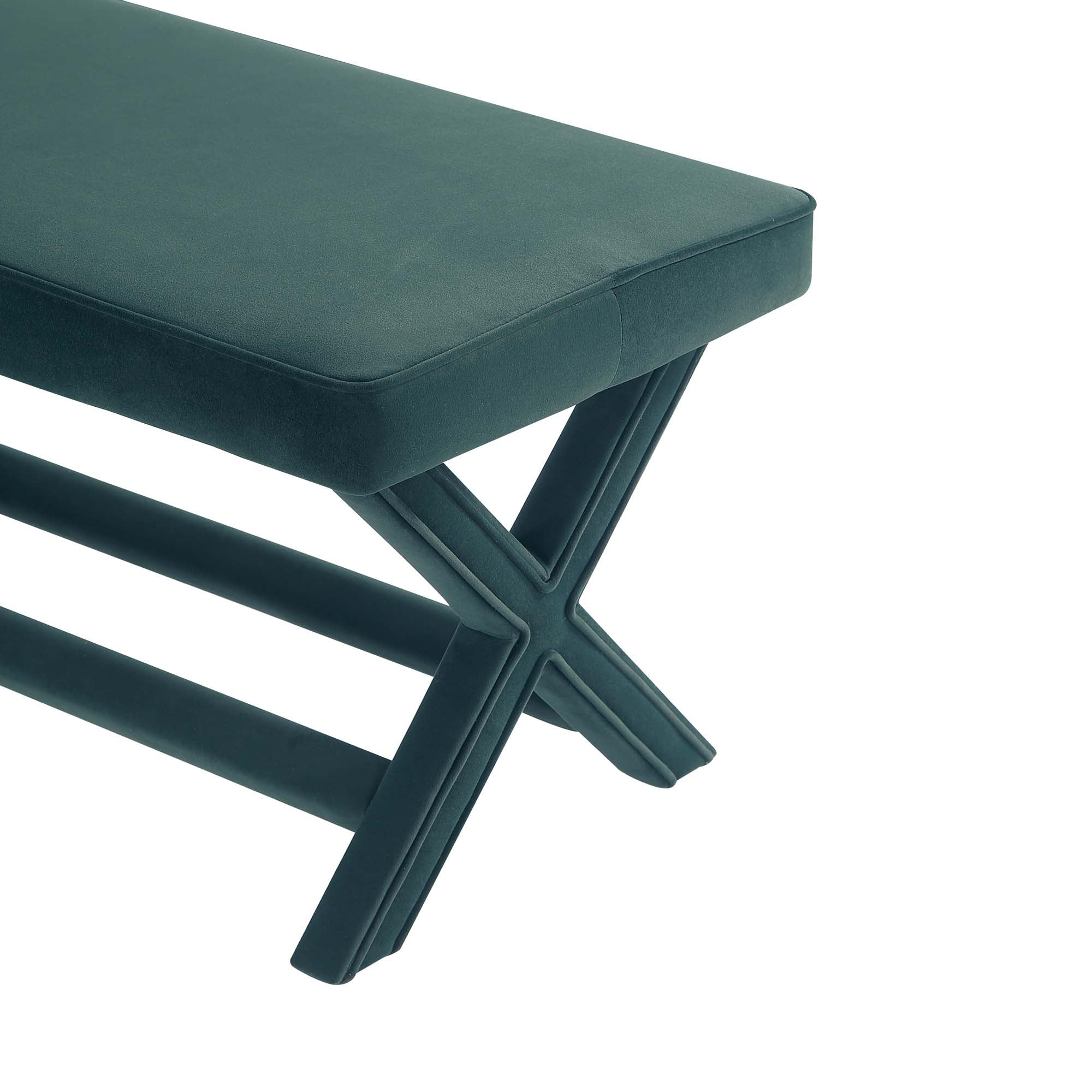 Abigail Upholstered Velvet Accent Bench in Forest