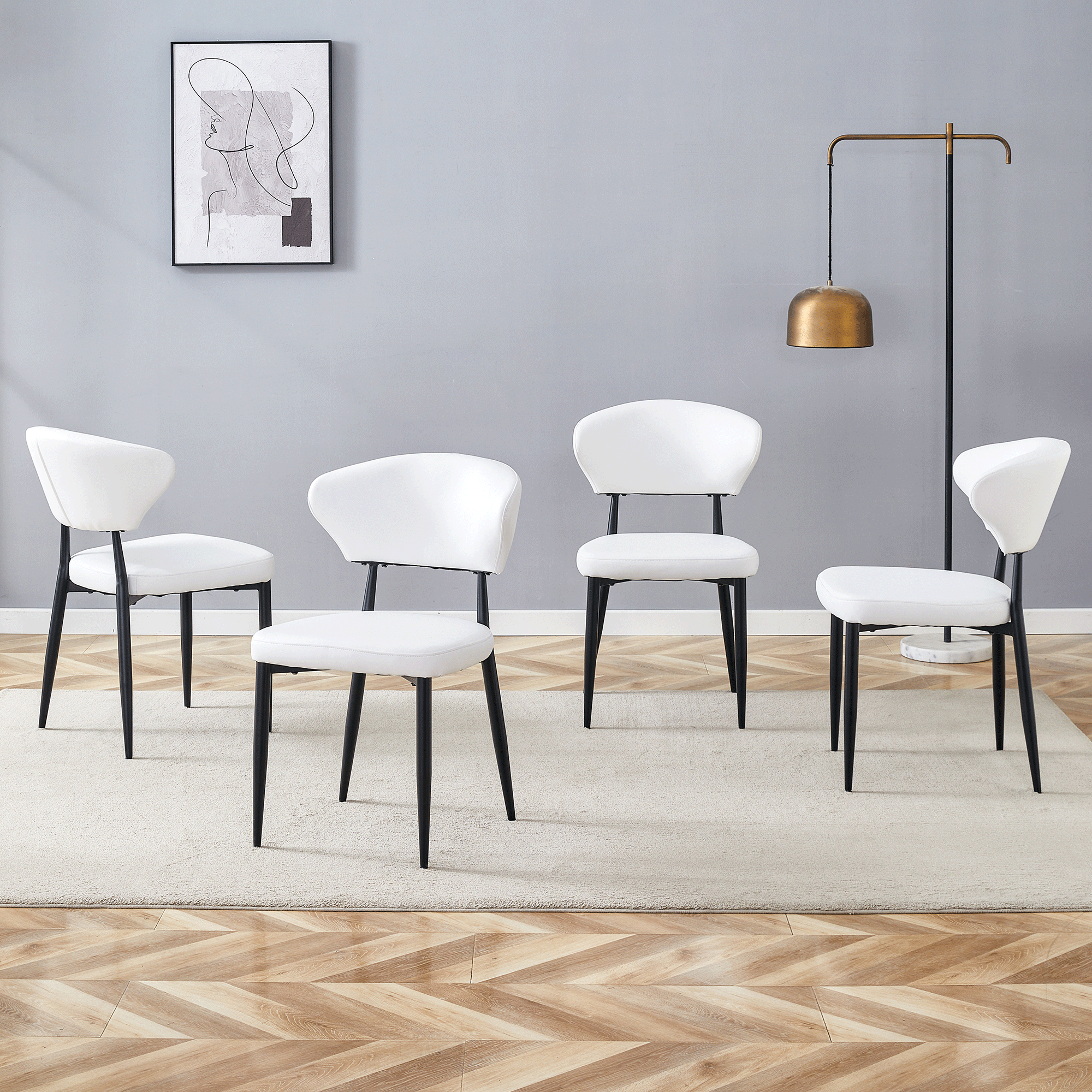 White Minimalist Ergonomic Dining Chair Set of 4