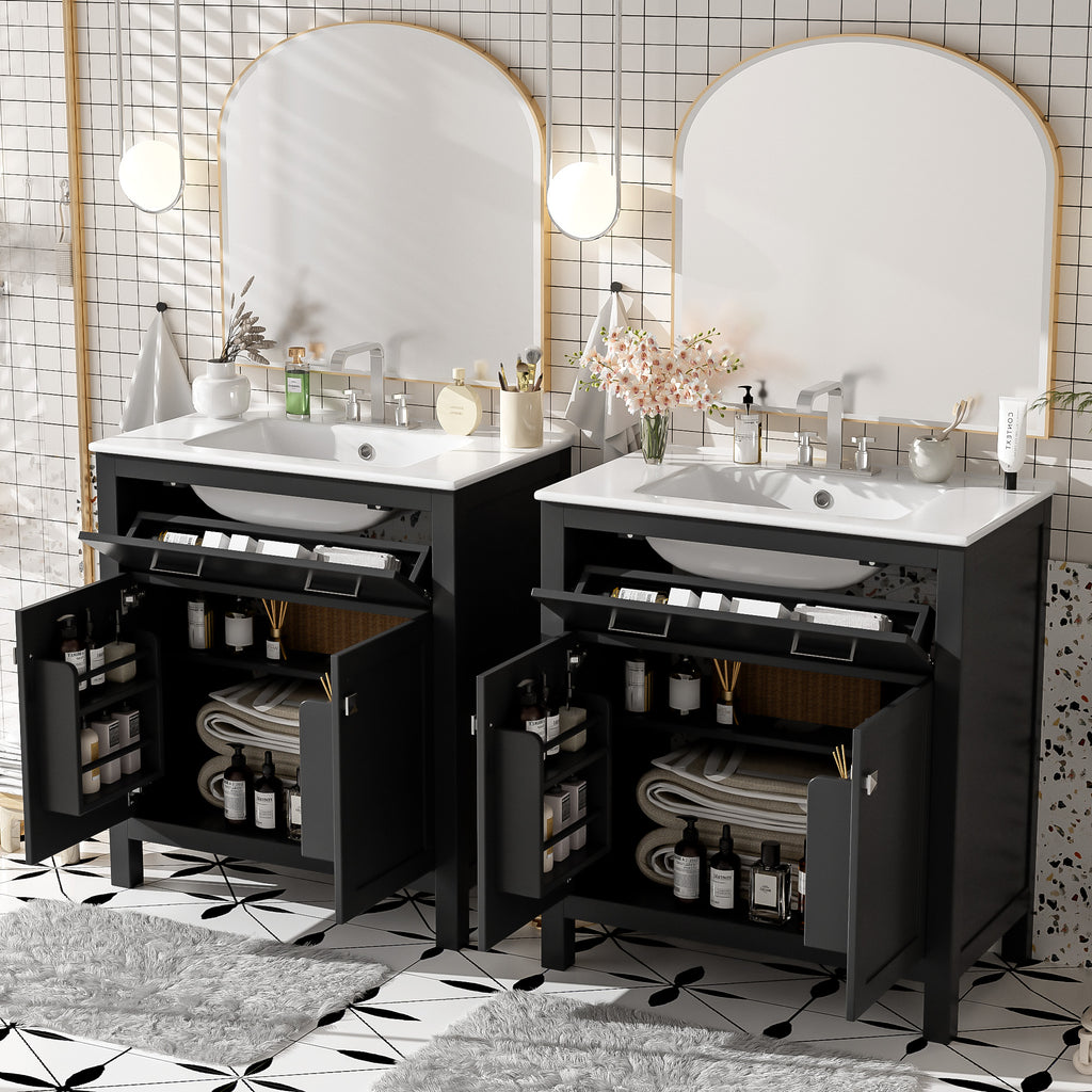 60" Modern Black Bathroom Vanity Set