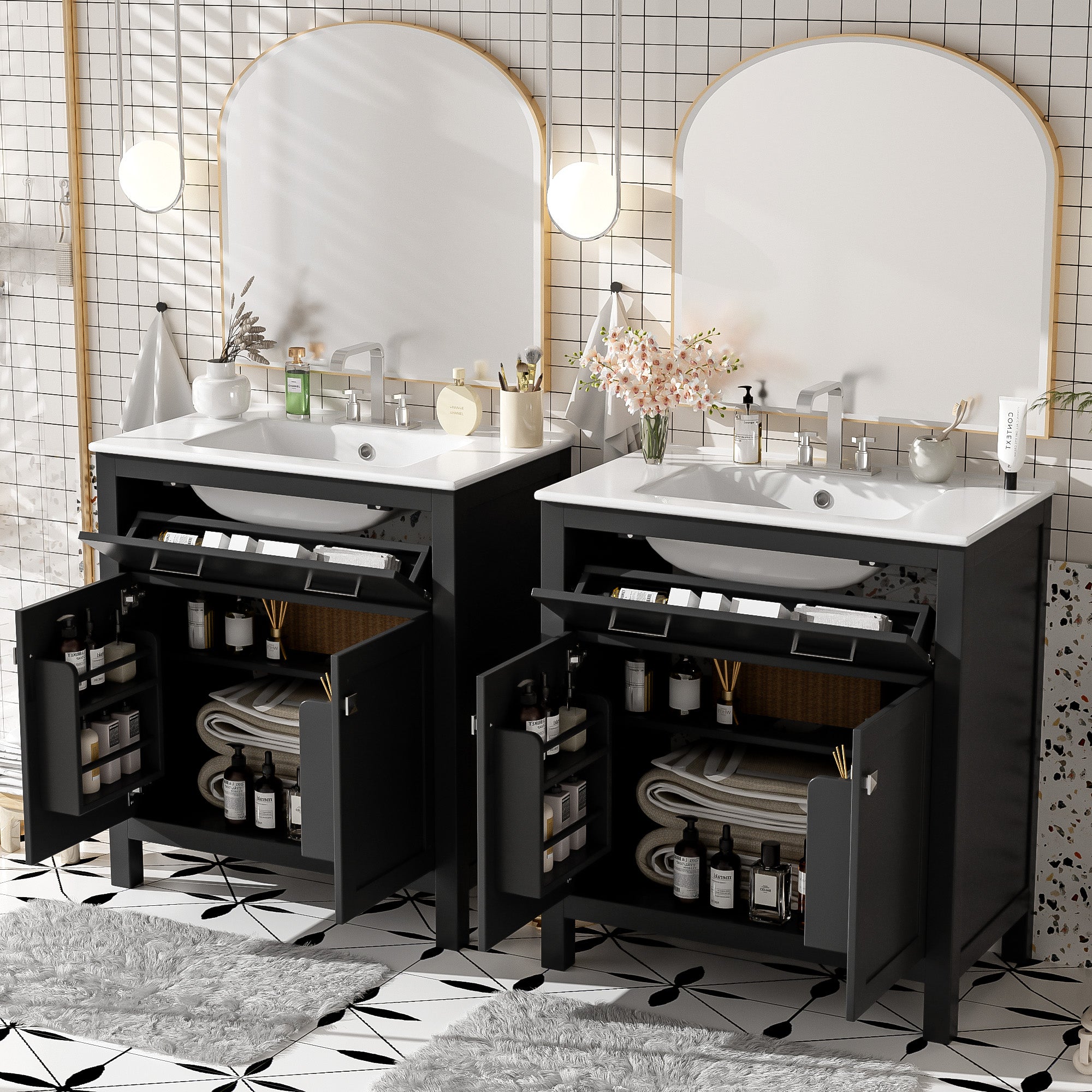 60" Modern Black Bathroom Vanity Set