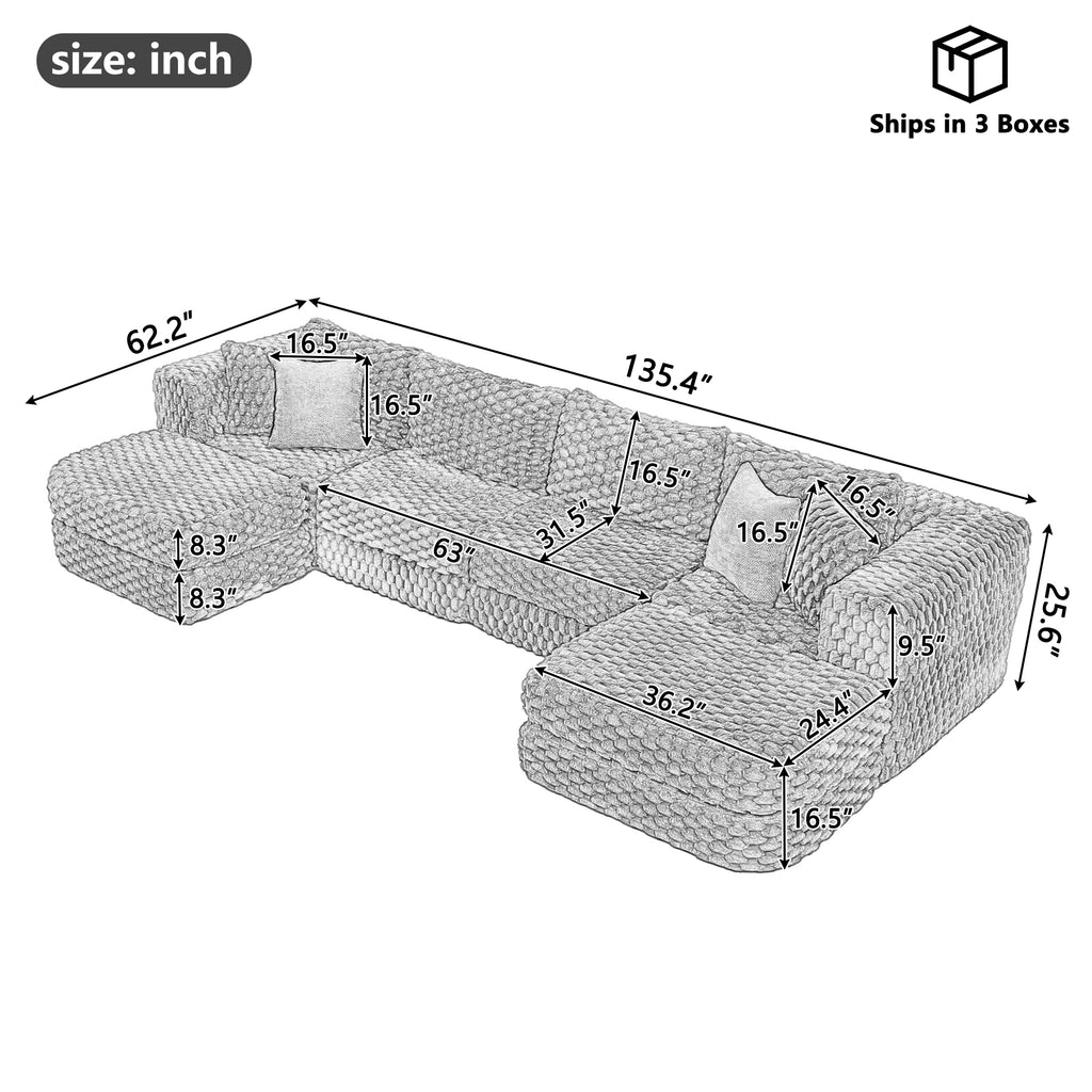 Modular Sectional Sofa 135.4" - Boneless Couch with Ottomans
