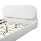 Cream-colored Boucle Upholstered Bed with Rubber Wood Foot, Queen