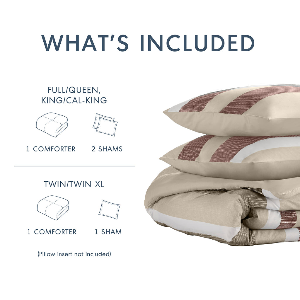 3-Piece Full/Queen Stripe Textured Print Comforter Set