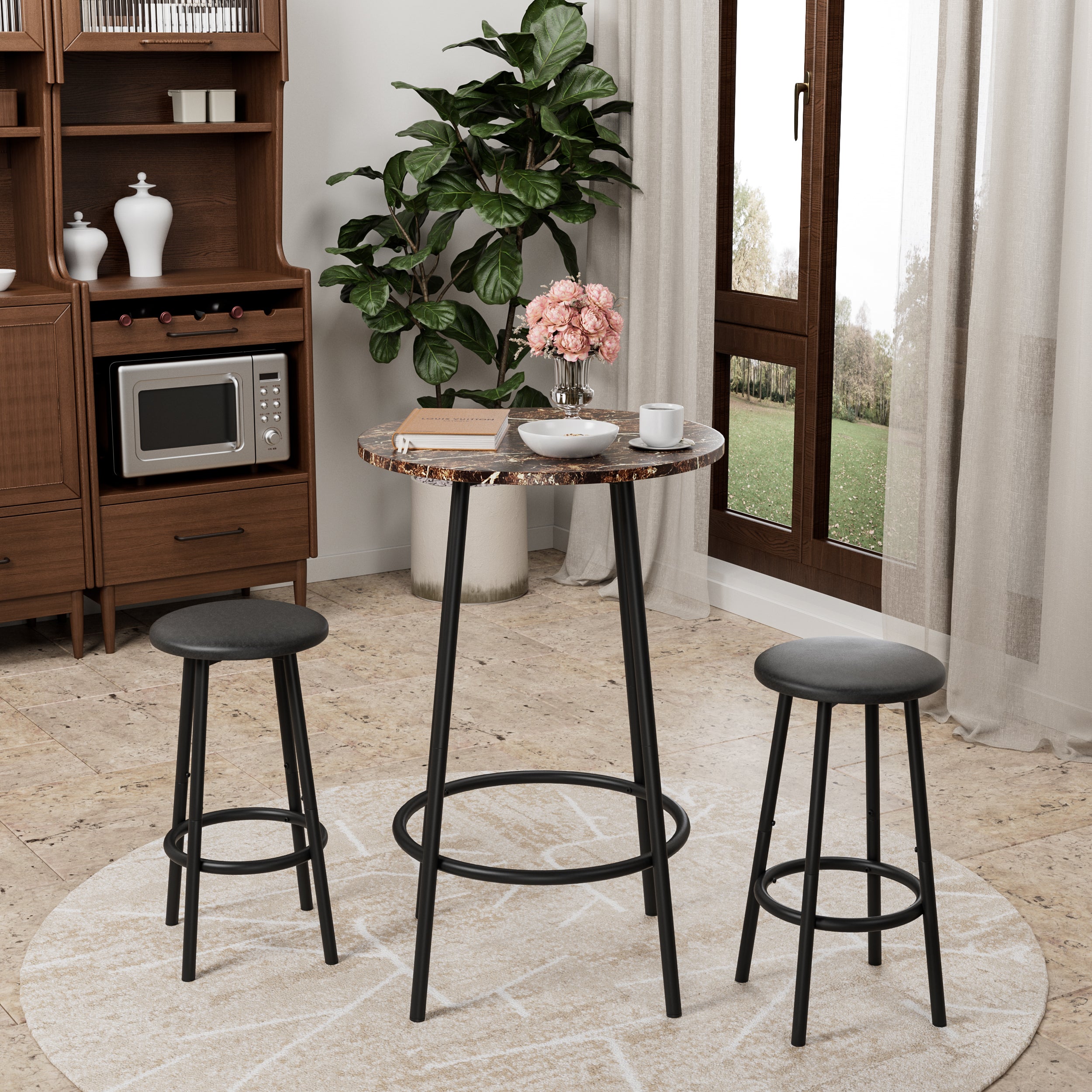 3-Piece Bar Table Set with 2 Bar Stools
