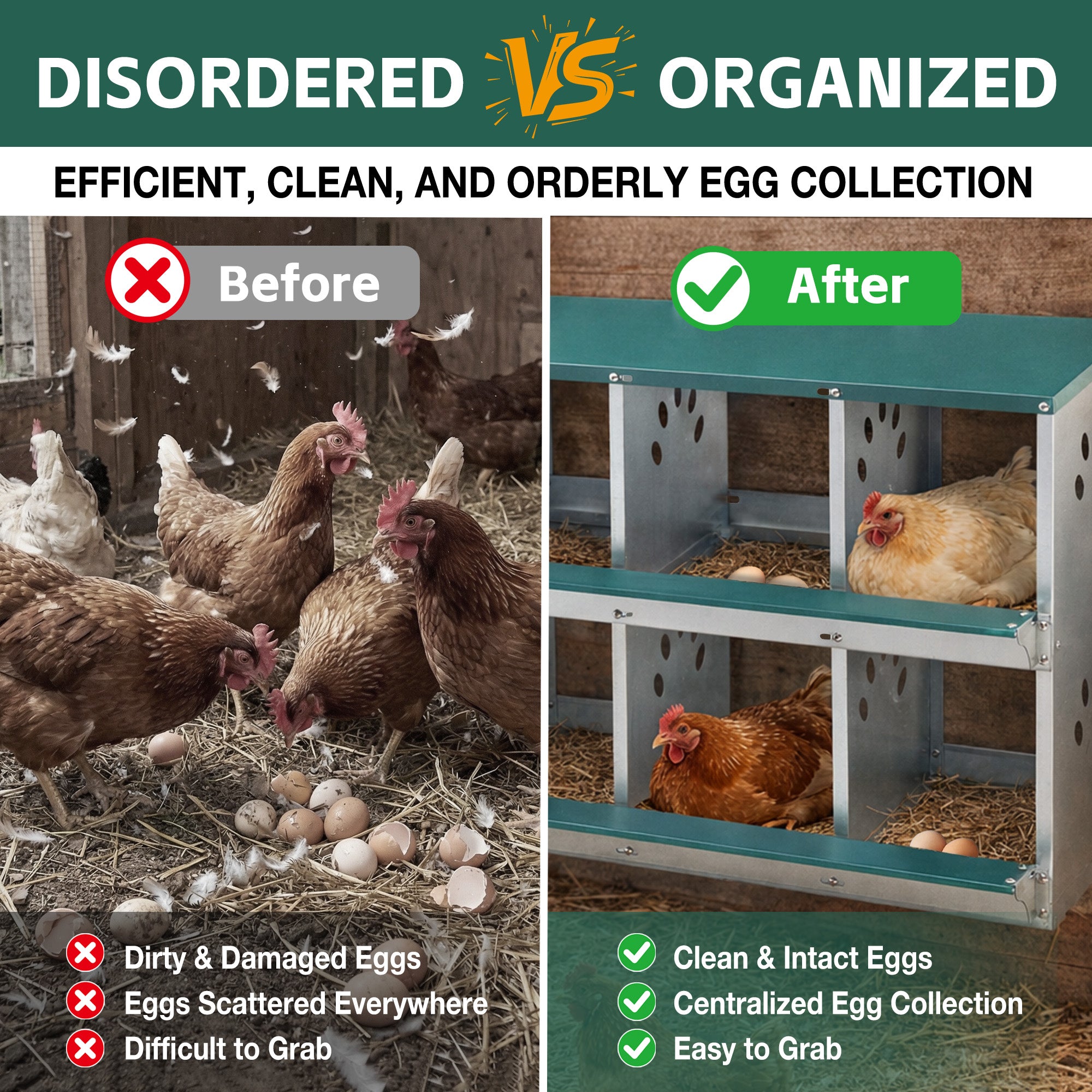 Chicken Nesting Box - 6 Room Metal Design for Hens