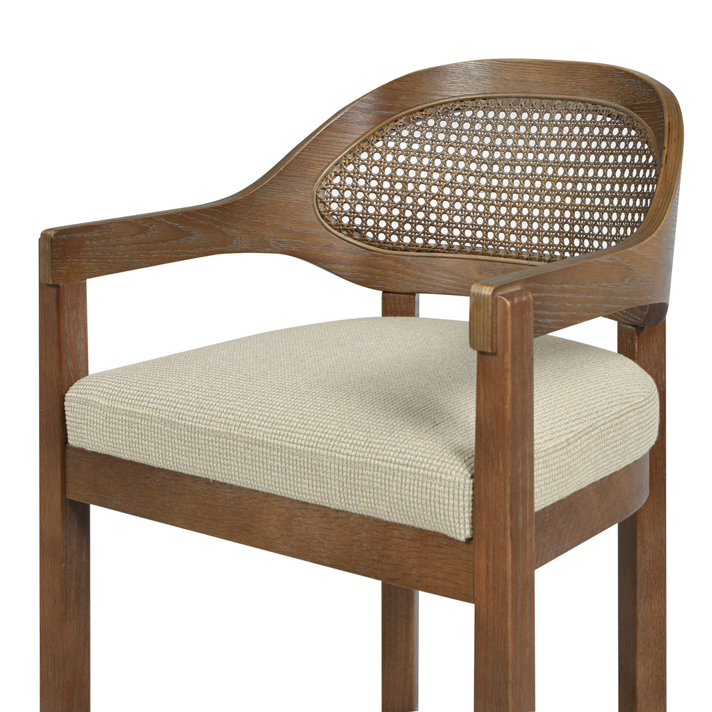 Americana Mid-Century Modern 30.5 Inch Cane Back Bar Stool, Beige