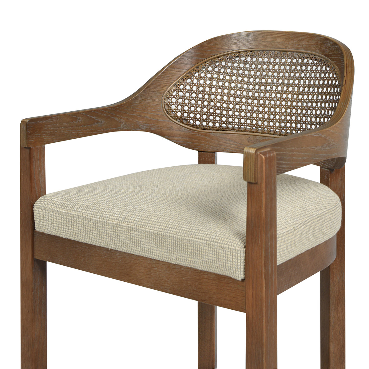 Americana Mid-Century Modern 30.5 Inch Cane Back Bar Stool, Beige