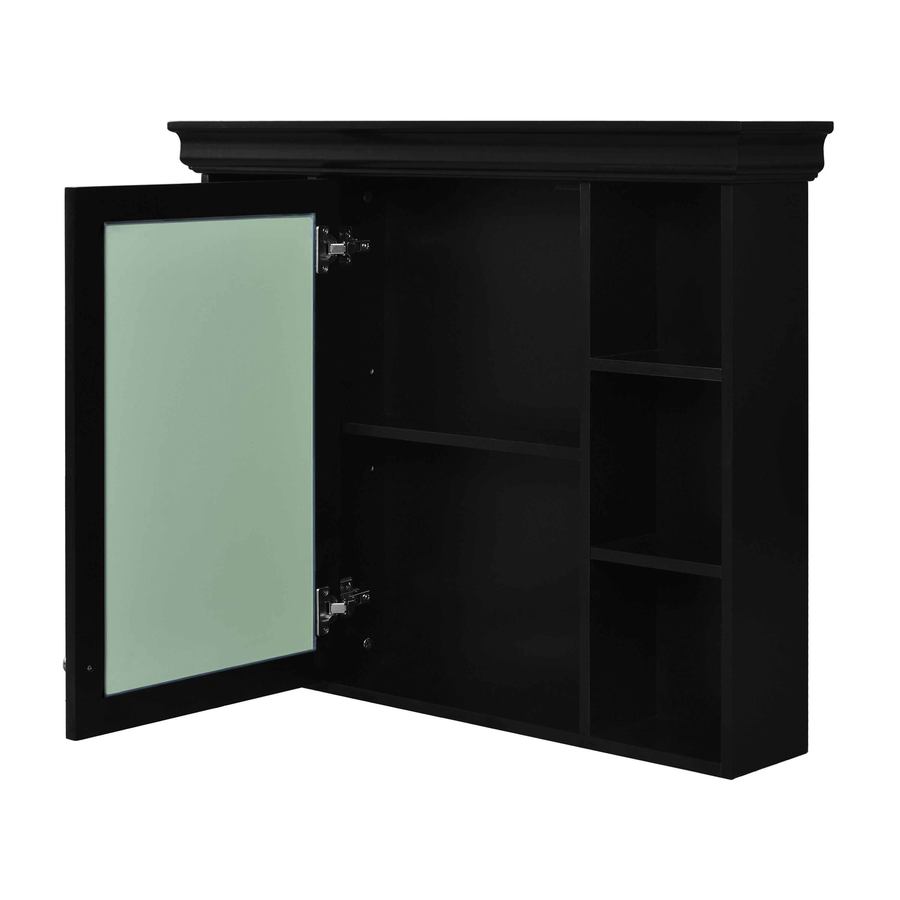 35'' x 28'' Black Wall Mounted Bathroom Storage Cabinet with Mirror Door