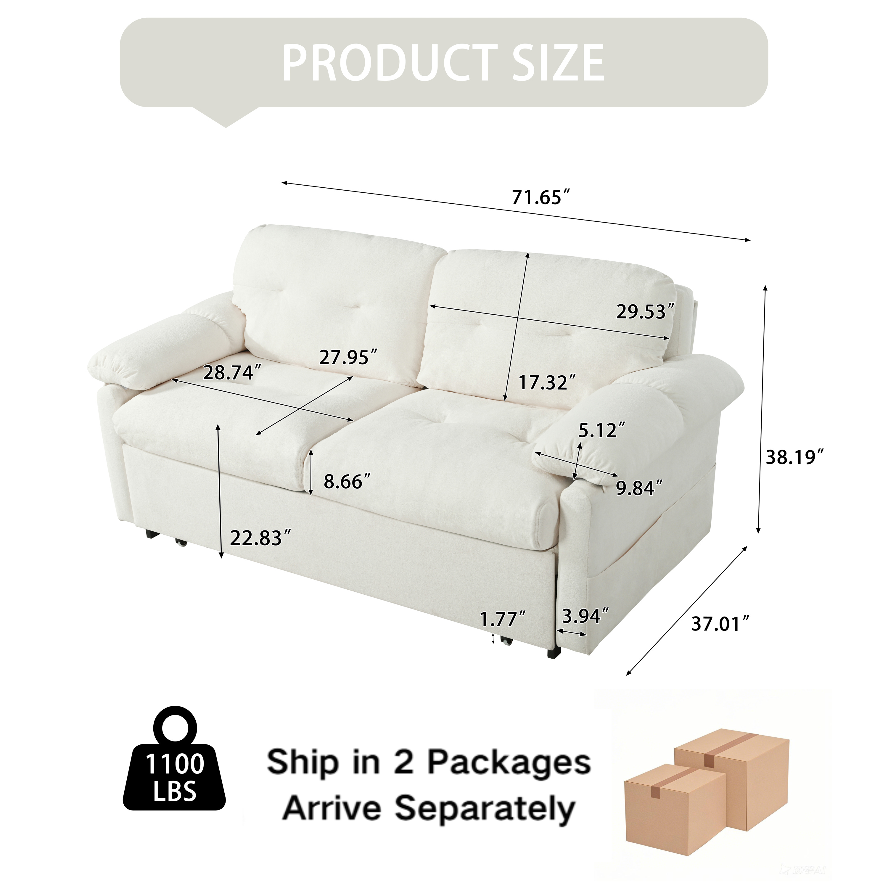 Convertible Pull-Out Queen Sleeper Sofa