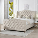 Marcella Upholstered Shelter Headboard Bed Set, Queen, Sky Neutral