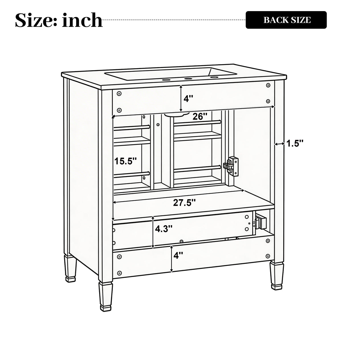 30" Elegant Fluted Bathroom Vanity with Ceramic Sink