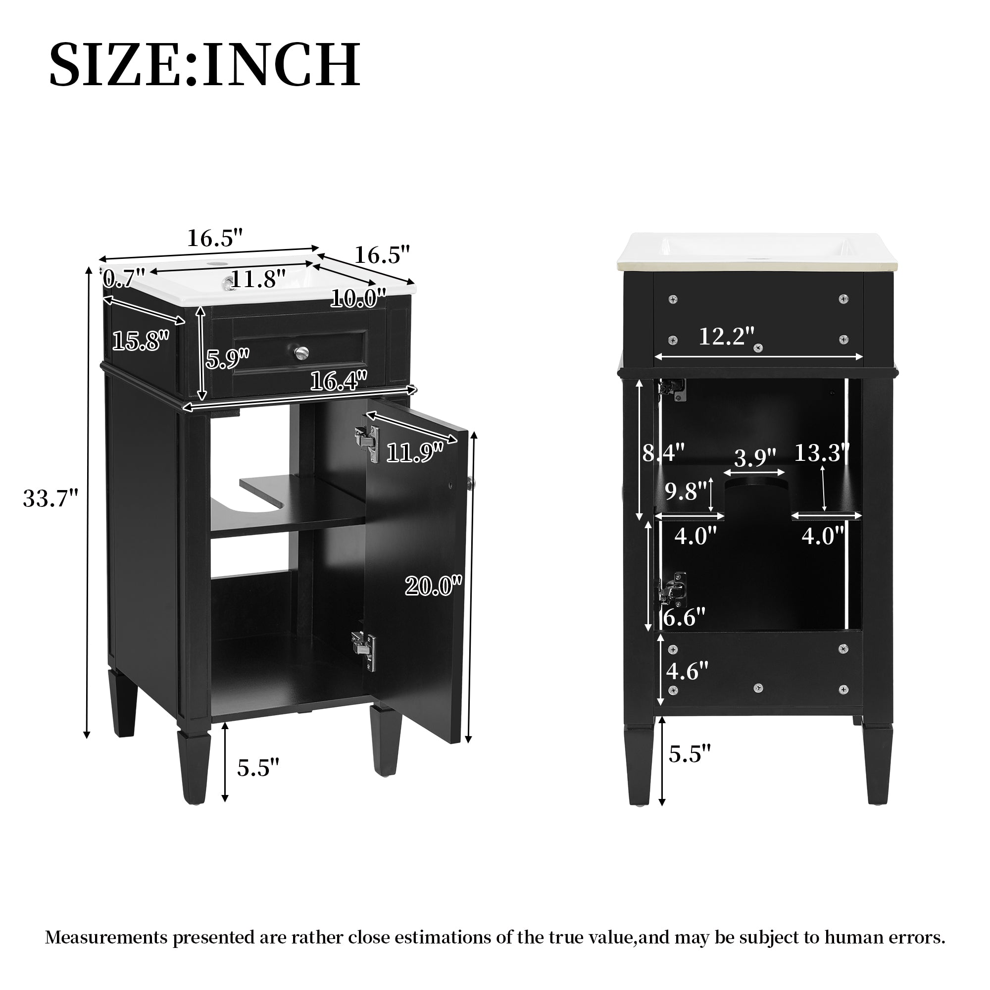 16-Inch Bathroom Vanity with Ceramic Sink