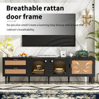 Rattan TV Stand with 3 Cabinets & 2 Drawers