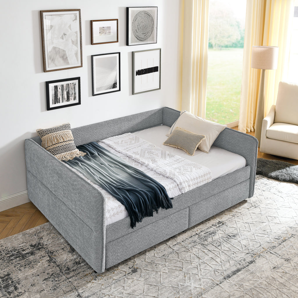 Tufted Daybed with Trundle and Two Drawers - Queen Size