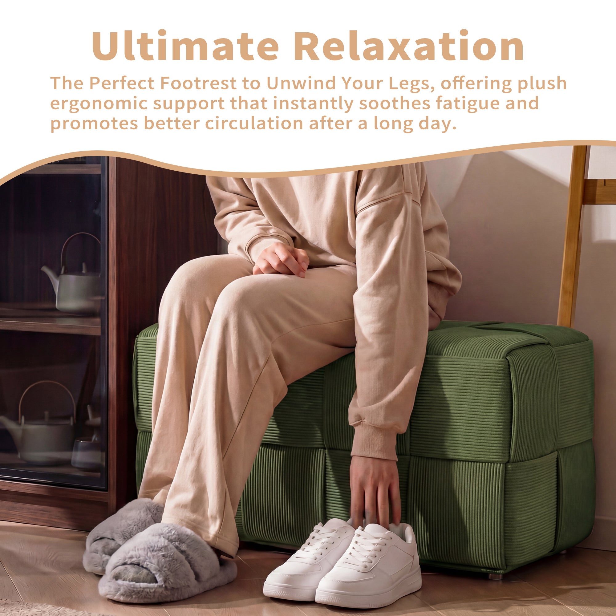 Ottoman Foot Rest in Soft Corduroy Design