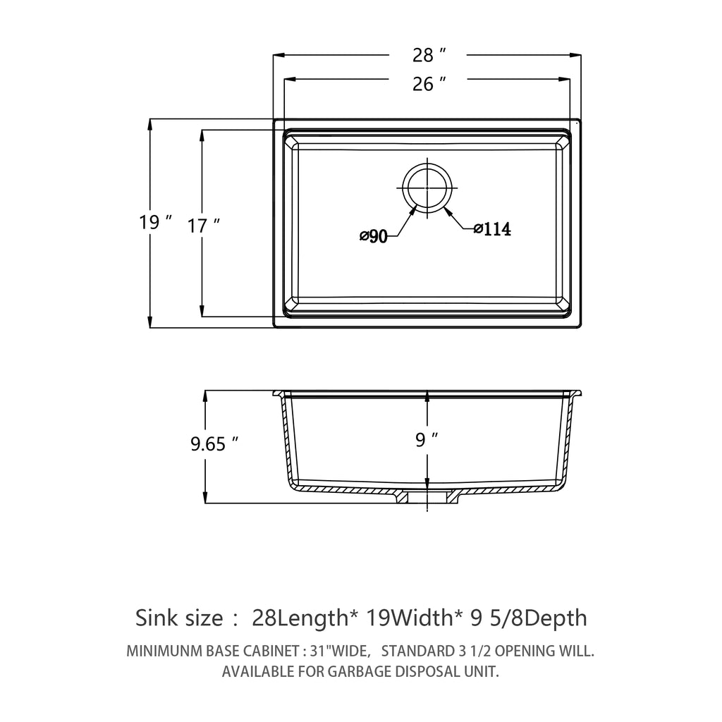 Quartz Kitchen Sink - 28" x 19"