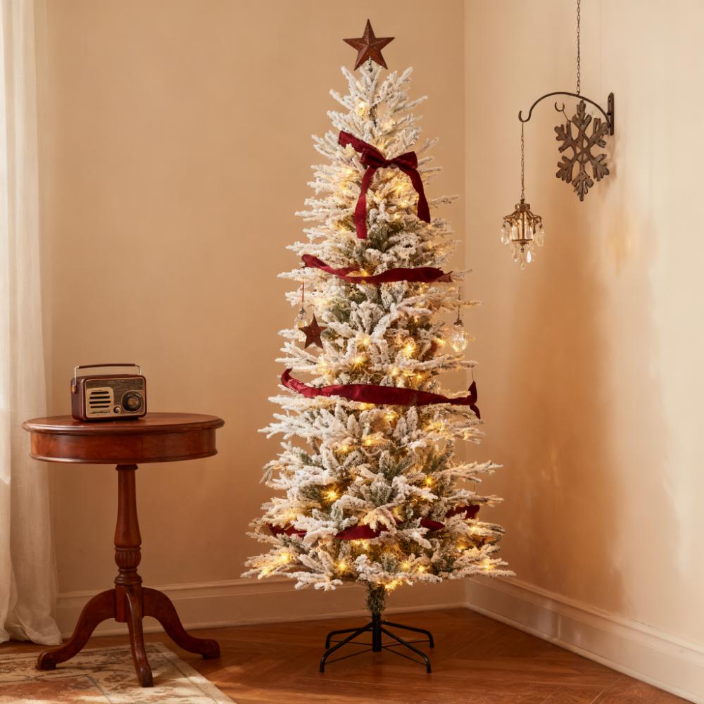 Pre Lit Artificial Flocked Christmas Tree with Snow Branches