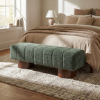 Green Boucle Upholstered Indoor Dining Bench