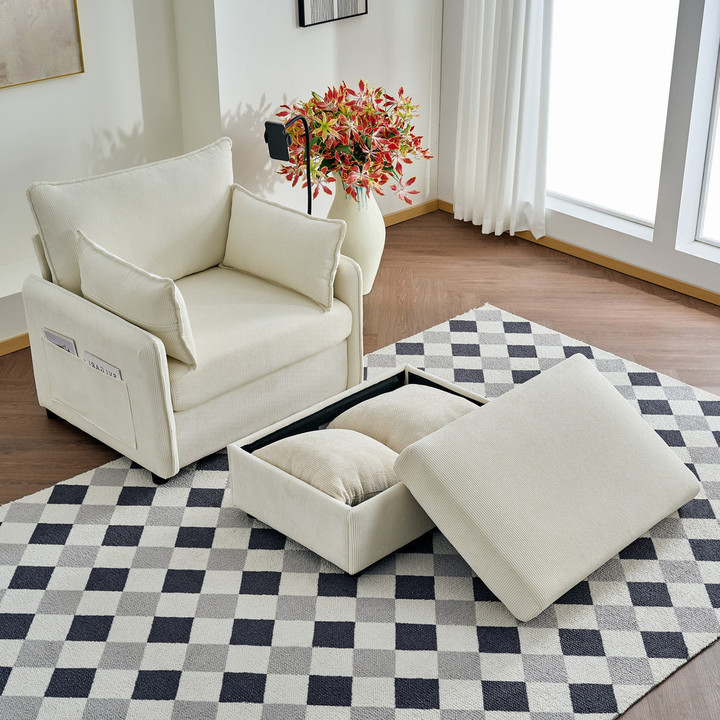 55" Oversized Chaise Lounge Chair Indoor with Ottoman and Storage