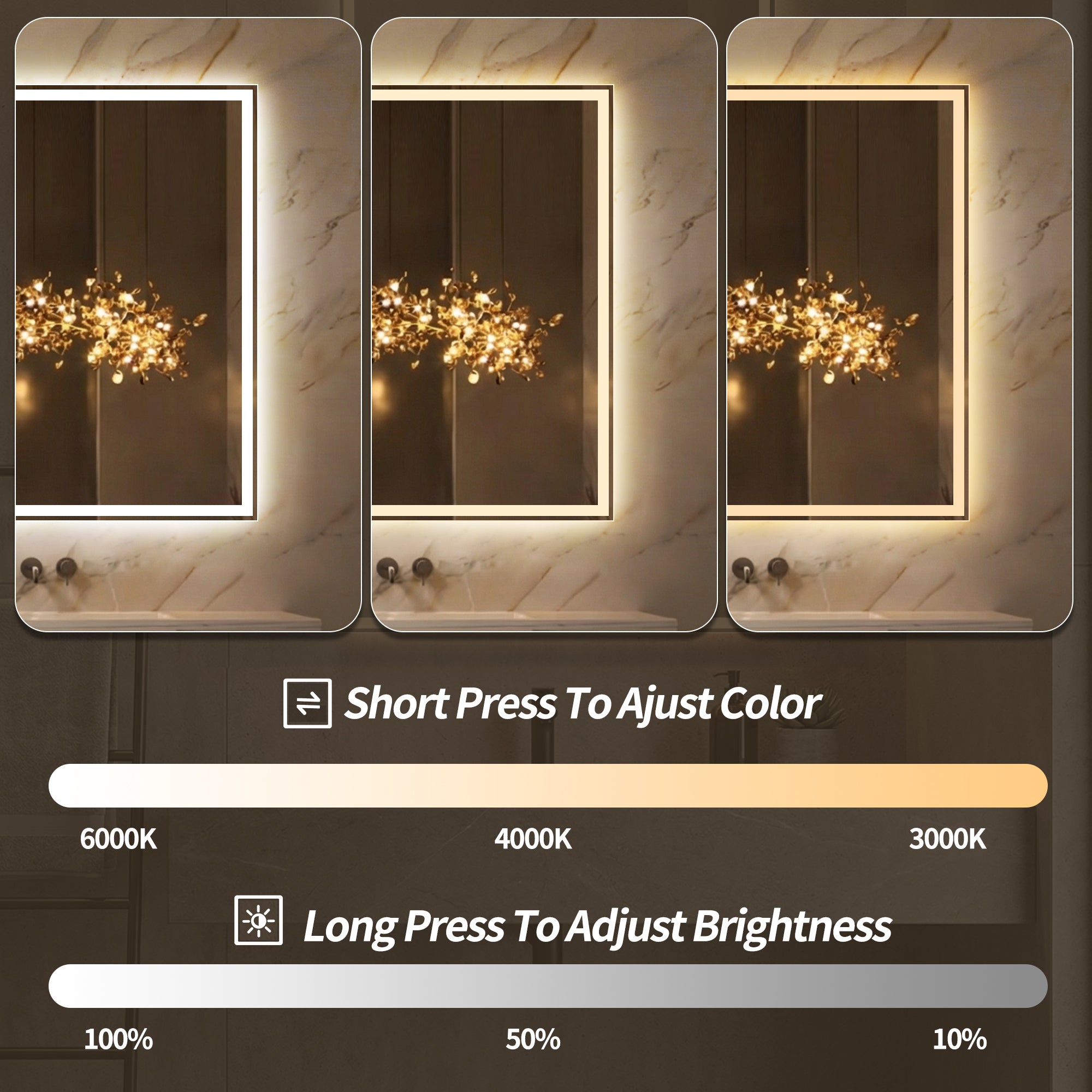 48 In. x 24 In. LED Bathroom Vanity Wall Mirror