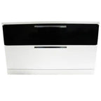 Modern Bedroom 2-Drawer Nightstand, White/Black Lacquer Finish