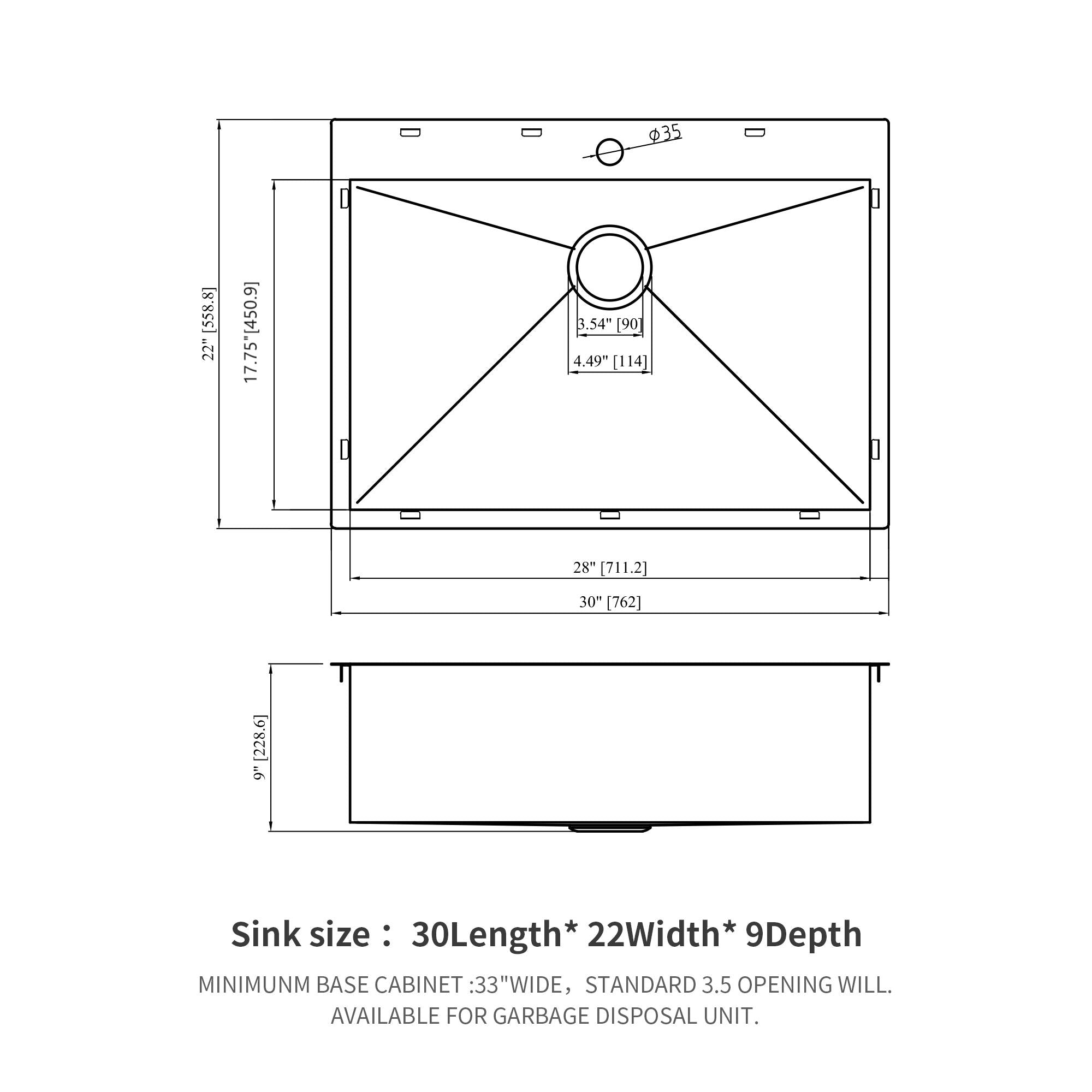 30 x 22 x 9 Inch Drop In Kitchen Sink - Topmount Gunmetal