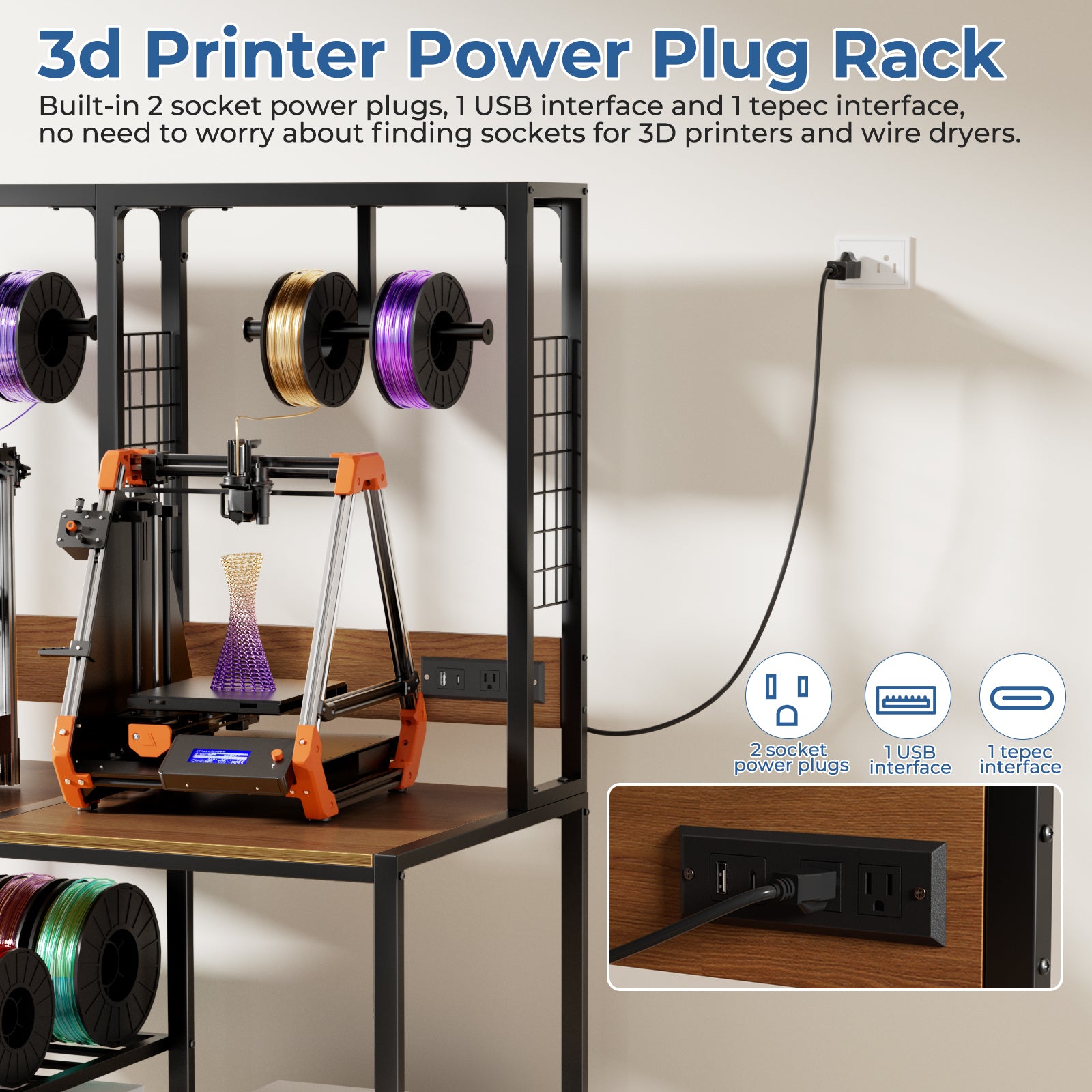 Double 3D Printer Stand with Filament Storage
