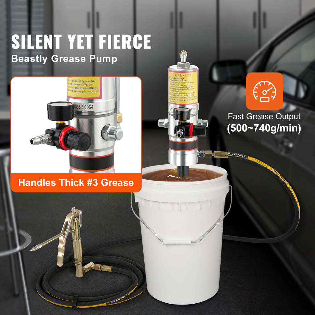 VEVOR Grease Pump, 50:1 Pressure Ratio Air Operated with Hose and Gun