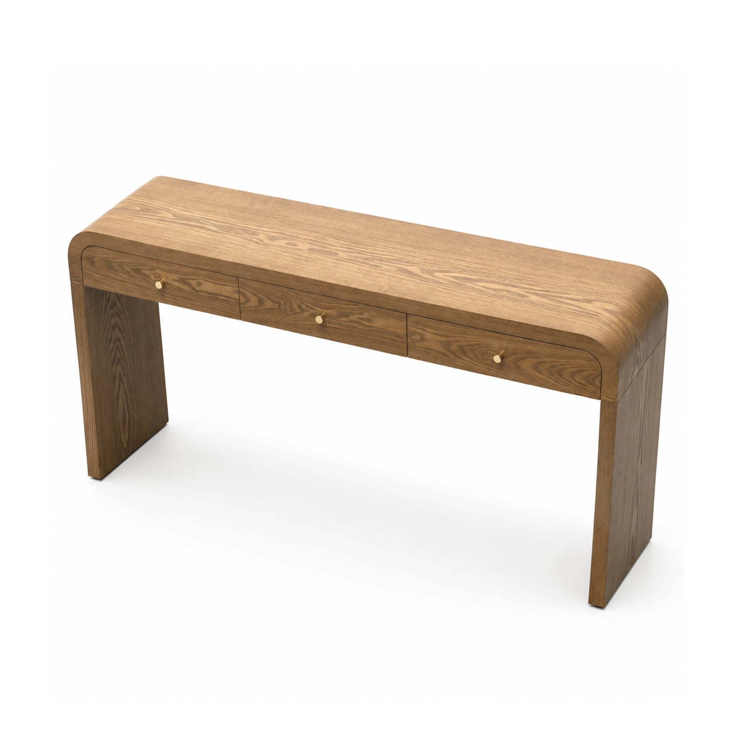 Walnut Curved Design 3-Drawer Long Console Table