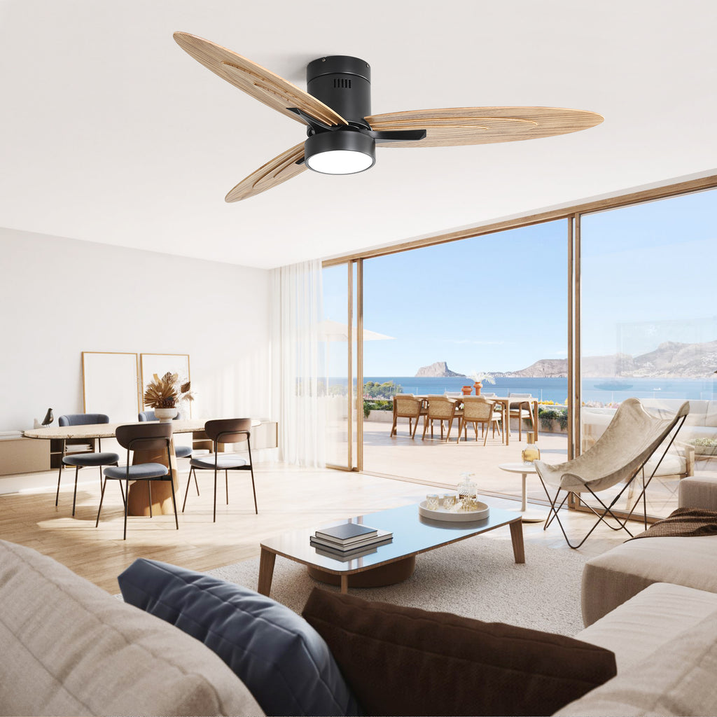 56 Inch Modern Design Flush Mount Ceiling Fan with Light and Remote Control