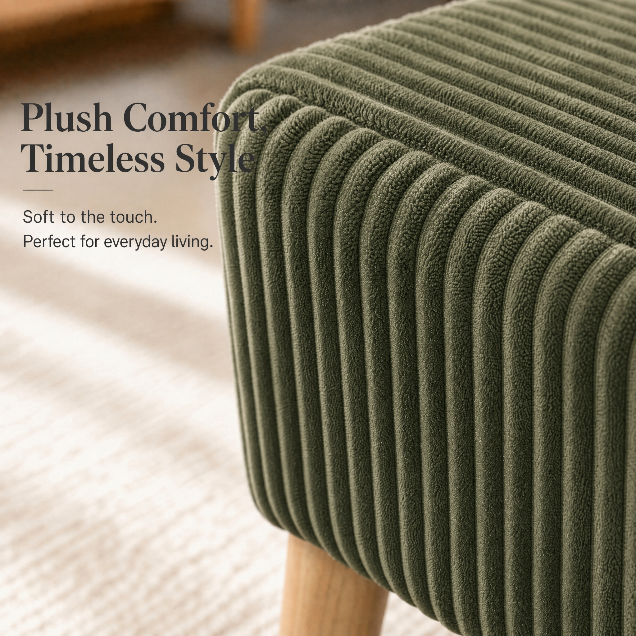 32 Inch Wide Olive Corduroy Ottoman